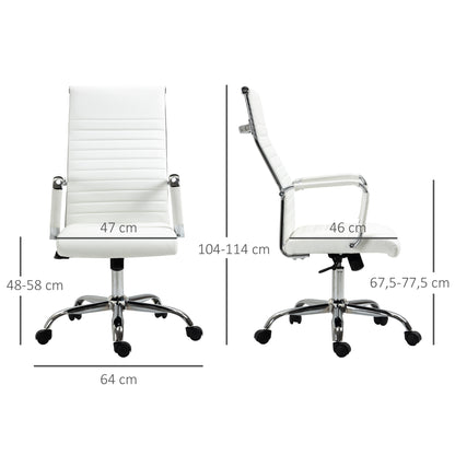 Vinsetto Bürostuhl ergonomisk Schreibtischstuhl med Wippfunktion Chefsessel höhenverstellbarer Drehstuhl gepolstert Konstledare Schaumstoff Weiß 54 x 62 x 104-114 cm