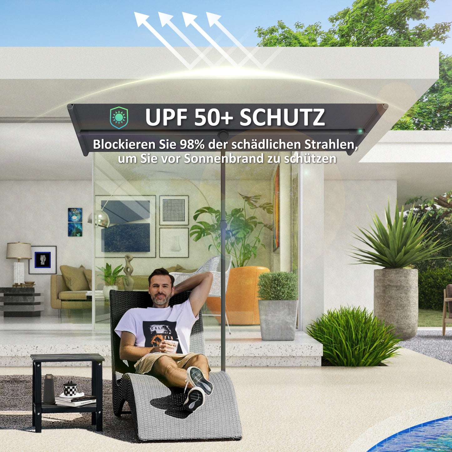 Outsunny Sonnenschirm 180 Grad drehbar Höhenverstellbar Gartenschirm mit Aluminium-Mast 150x205cm Dunkelgrau