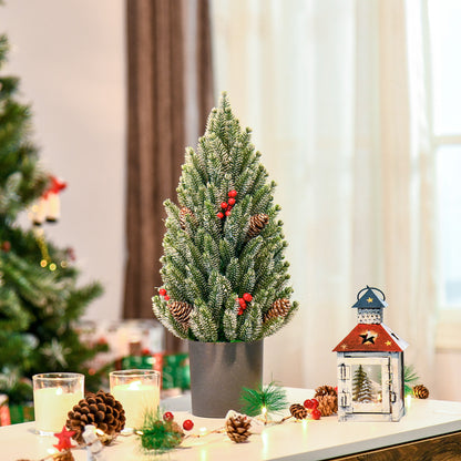 HOMCOM Mini Weihnachtsbaum mit Tannenzapfen, roten Beeren und Übertop 50 cm hoch, Mehrfarbig