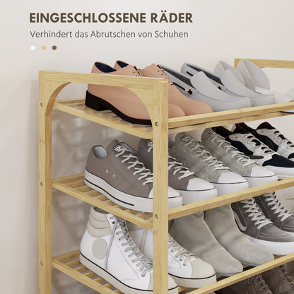 HOMCOM Schuhregal aus Bambus, 15,5 cm Regalhöhe, belüftetes Latten-Design, 76 x 33 x 67 cm, Naturholz-Effekt