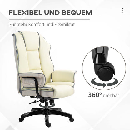 Vinsetto Ergonomischer Bürostuhl, extra gepolstert, Liegefunktion, Kunstleder, 76x80x118-124 cm, Creme
