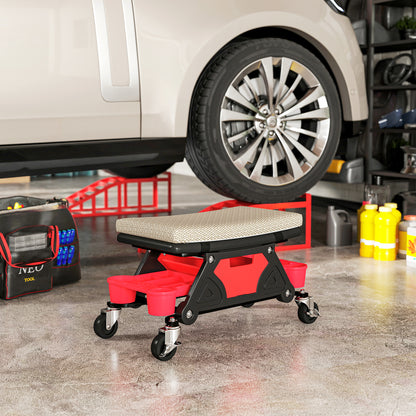 HOMCOM Werkstatthocker mit Rollen Ablagefläche 35cm hoch Rollhocker bis 135 kg belastbar Grau