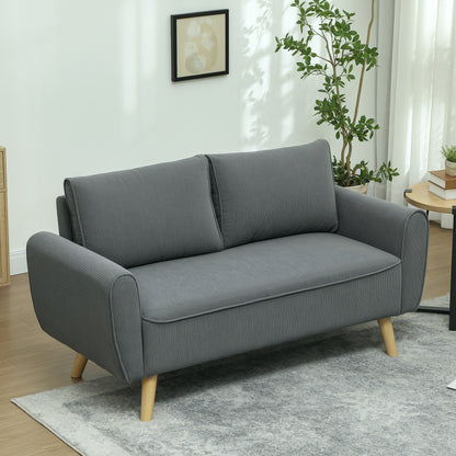 HOMCOM Zweisitzer-Sofa, Stoffcouch, 2 Rückenkissen, Cordbezug, 145 x 75 x 78 cm, Anthrazit