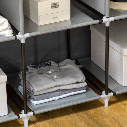 HOMCOM Schrank aus Stoff, Aufbewahrungslösung, 8 Regale, 2 Kleiderstangen, Dunkelgrau