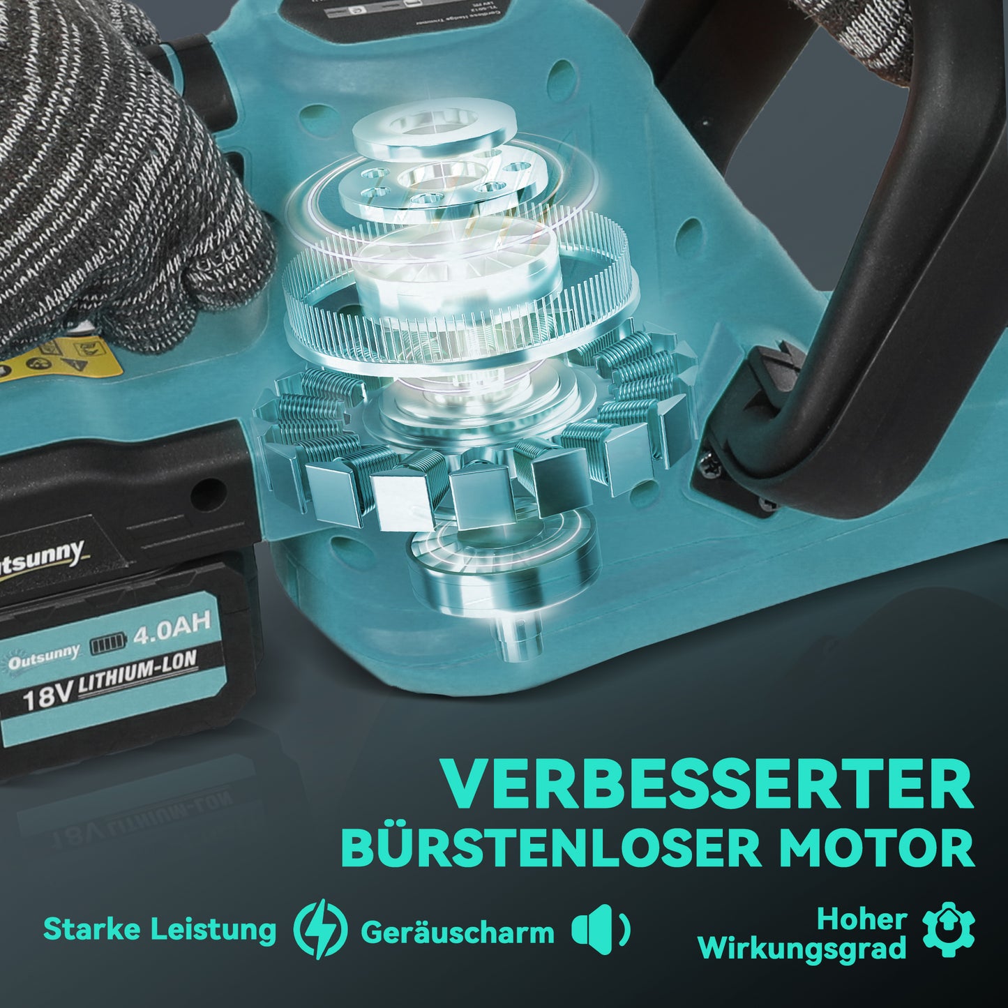Outsunny Elektro Heckenschere Akku Elektrischer Heckenschneider مع محرك شنيتلانج 51 سم، Akku Blau
