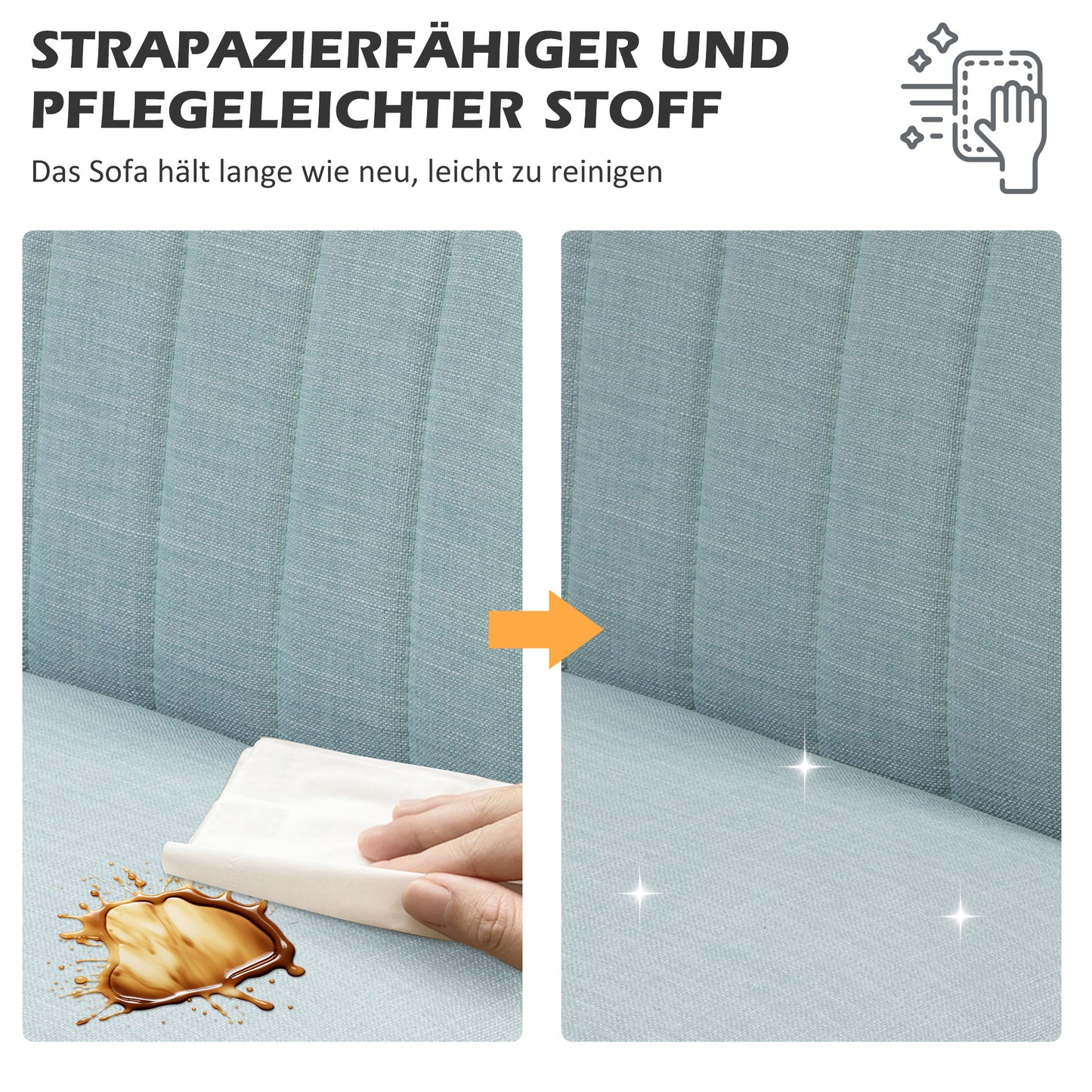 HOMCOM 2-Sitzer Sofa, weiche Polsterung, pflegeleichter Bezug, bis 150 kg, 117 x 56,5 x 77 cm, Hellgrün