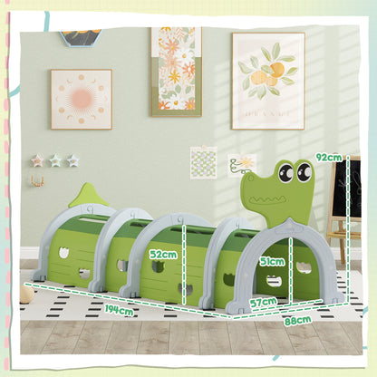 AIYAPLAY Krokodil Spieltunnel, flexible Form, robust, für Kinder 3-6 Jahre, 194 x 88 x 92 cm, Grün