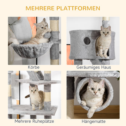 PawHut Katzenkratzbaum 240-260 cm Deckenhoch Kratzbaum groß Kletterbaum Katze Kratzbaum für große Katzen mit Sisalseil Hellgrau