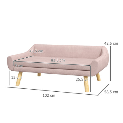 PawHut Haustiersoffa Hundesofa, Skandidesign, abnehmbares Polster, Samtoptik, 102 cm x 58,5 cm x 42,5 cm, Rosa + Natur
