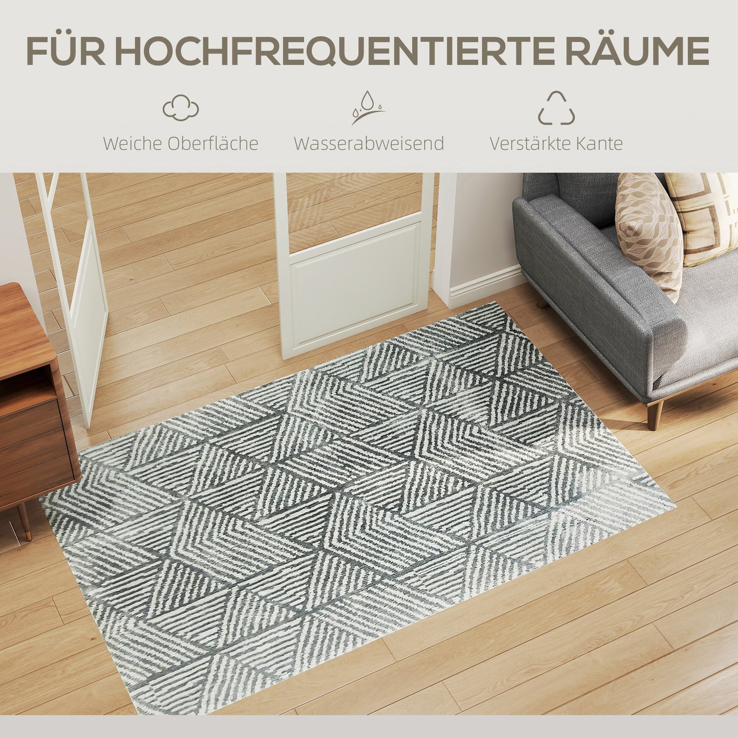 HOMCOM Teppich Wohnzimmerteppich im Modern Stil, waschbar Flächenteppich 150 x 80 cm Dunkelgrau