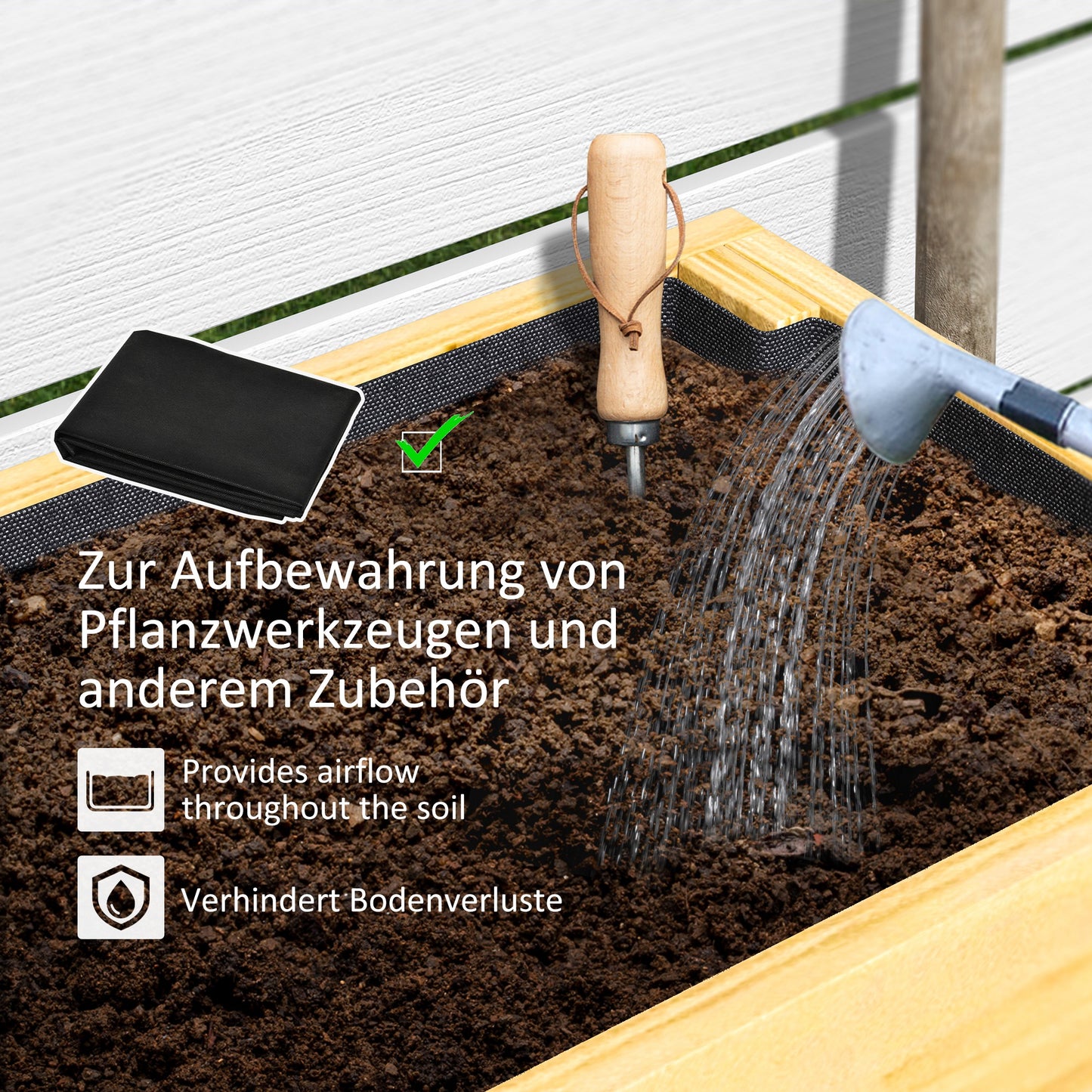 Outsunny Blumenkasten mit unterem Regal, Holzbeet mit Vlies-Auskleidung und Entwässerungslöchern, 100 x 30 x 70,5 cm, Naturholz