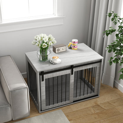 PawHut Hundebox mit Schiebetür, Belüftung, Spanplatte och Stahl, 98 x 58 x 61 cm, Grau