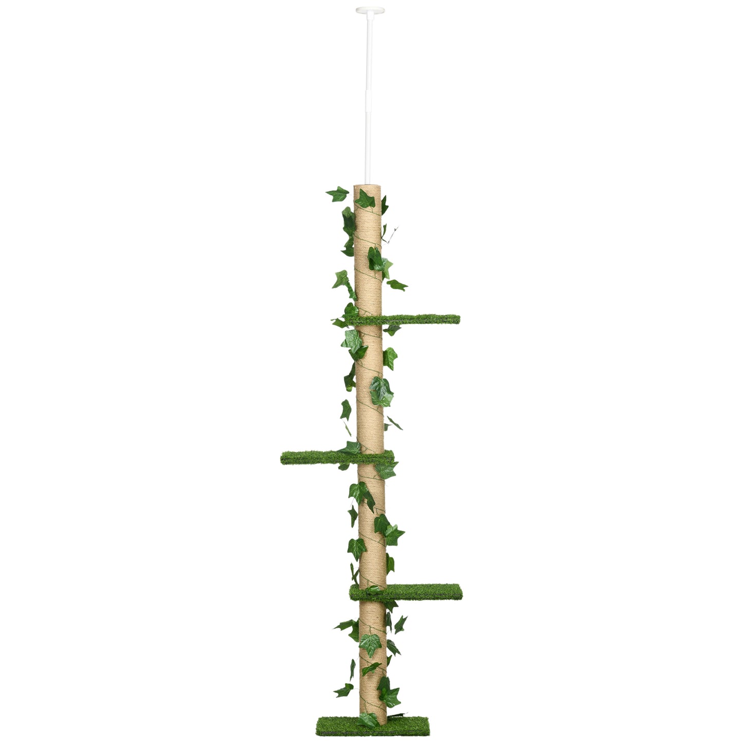 PawHut Kratzbaum höhenverstellbar 202-242 cm, rutschfest, Juteseil-Pfosten, Spanplatte, Grün/Gelb