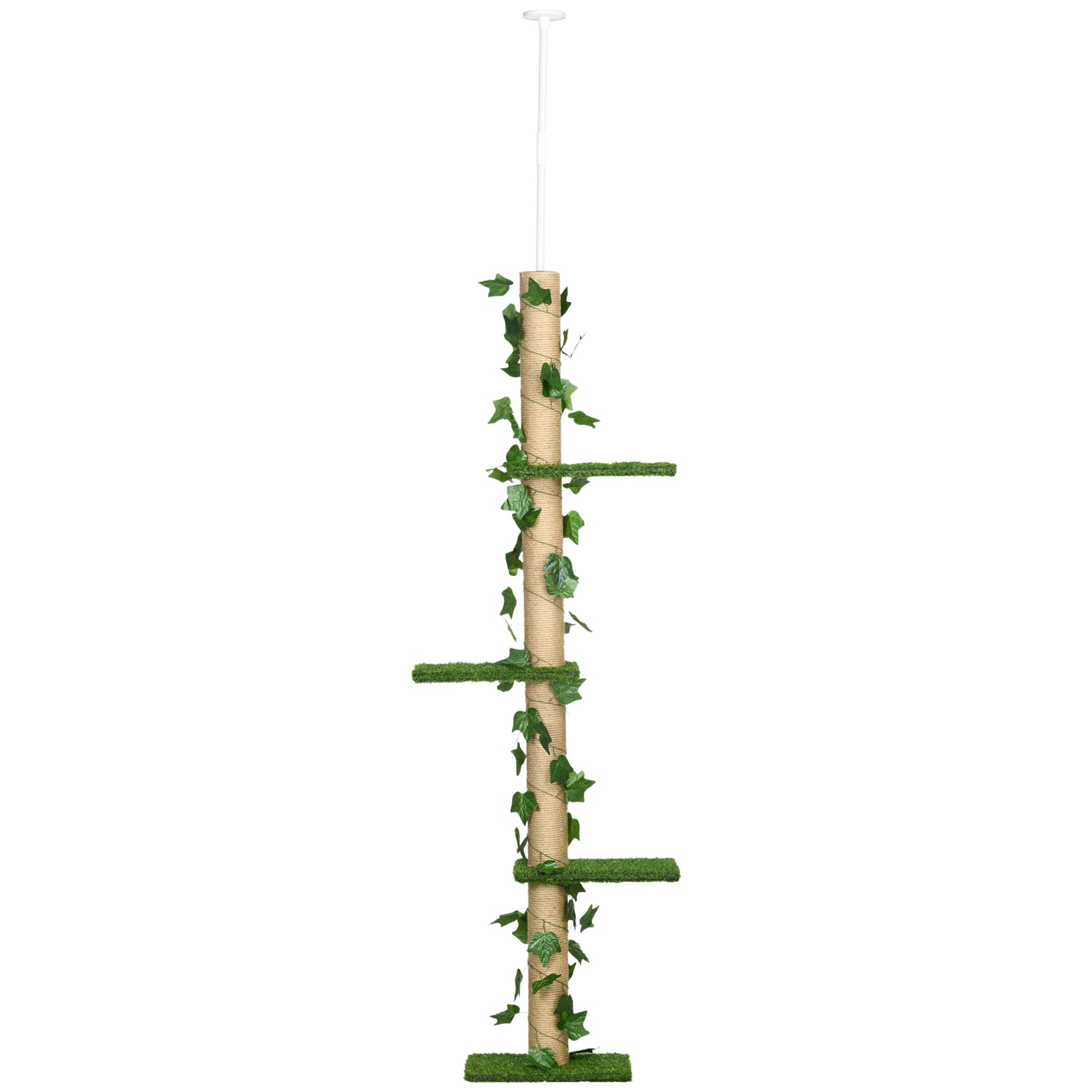 PawHut Kratzbaum höhenverstellbar 202-242 cm, rutschfest, Juteseil-Pfosten, Spanplatte, Grün/Gelb