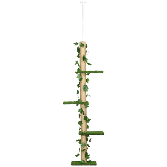 PawHut Kratzbaum höhenverstellbar 202-242 cm, rutschfest, Juteseil-Pfosten, Spanplatte, Grün/Gelb