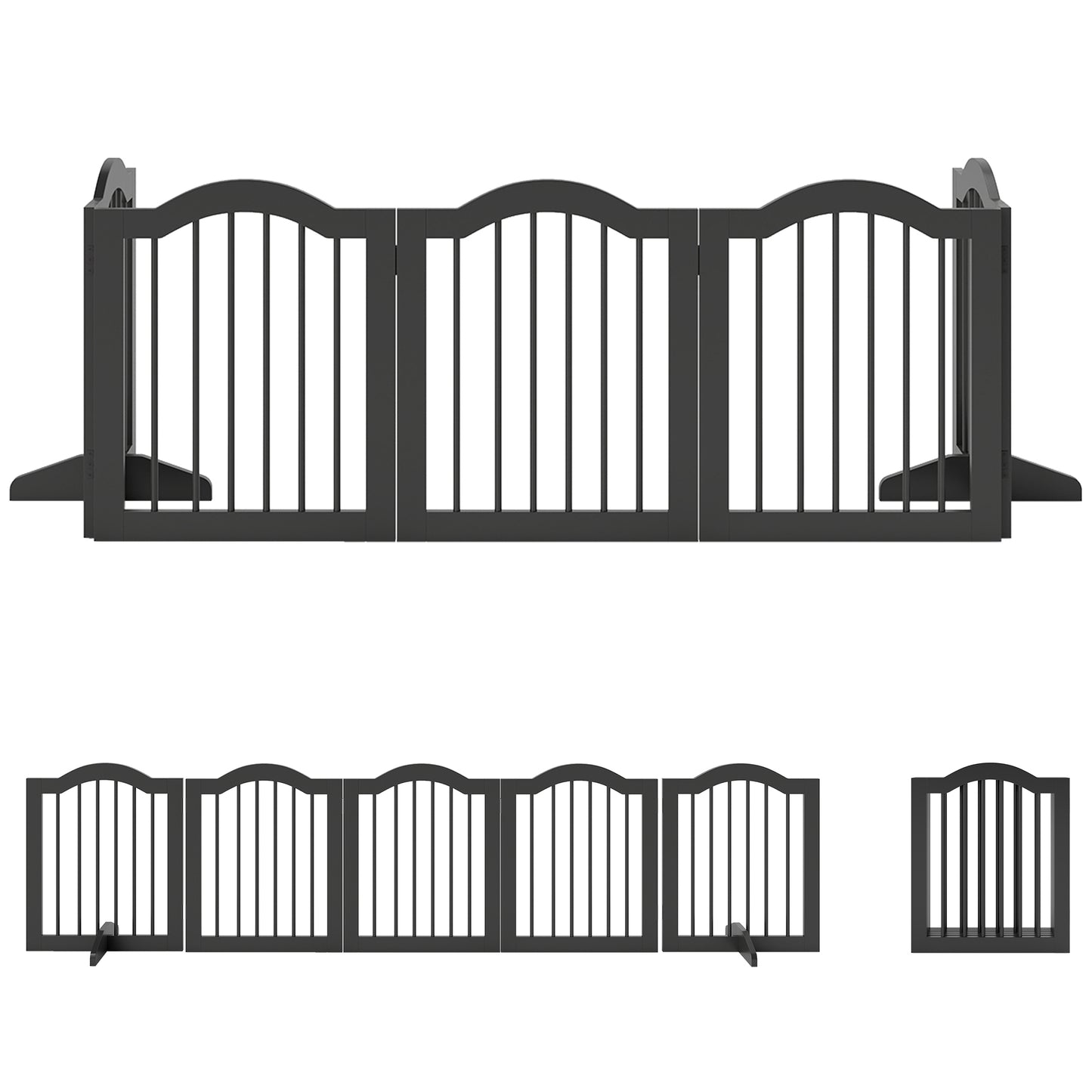 PawHut Absperrgitter Hund Freistehendes Schutzgitter mit Füßen, Klappbar Hundegitter, 5 Paneelen, 261,5 x 29,5 x 61 cm, Schwarz