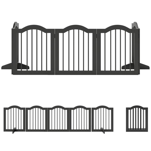 PawHut Absperrgitter Hund Freistehendes Schutzgitter mit Füßen, Klappbar Hundegitter, 5 Paneelen, 261,5 x 29,5 x 61 cm, Schwarz