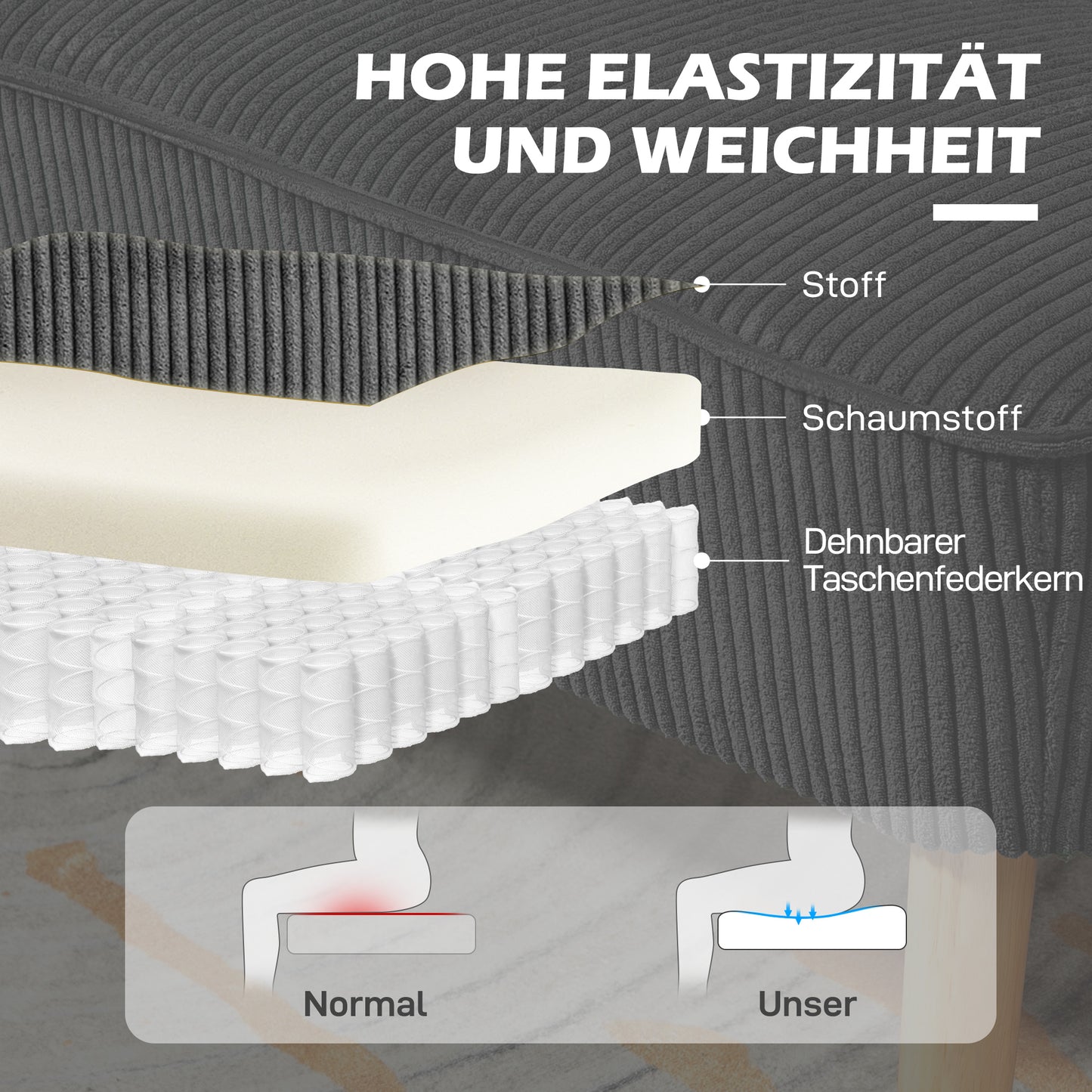 HOMCOM 2-Sitzer Polstersofa, Holz, Samtartiges Polyester, Schaumstoff, 117 x 56,5 x 77 cm, Grau