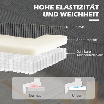 HOMCOM 2-Sitzer Polstersofa, Holz, Samtartiges Polyester, Schaumstoff, 117 x 56,5 x 77 cm, Grau