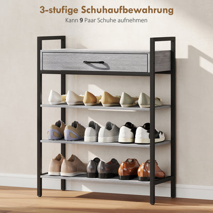 HOMCOM 4-stufiges Schuhregal, Flurregal für bis zu 9 Paar Schuhe, Spanplatte, Metall, Grau