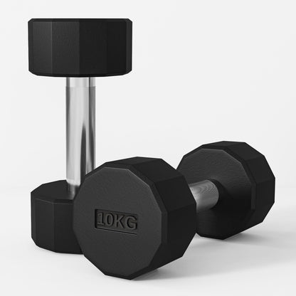 SPORTNOW Kurzhantel-Set 2 x 10kg, kein Wegrollen, rutschfester Griff, Gummimantel, Metallkern, Schwarz