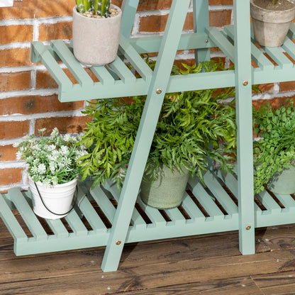 Outsunny Pflanzenregal mit 3 Ebenen, für 6 Blumentöpfen, wetterbeständig, 76 cm x 26 cm x 76 cm, Hellgrün