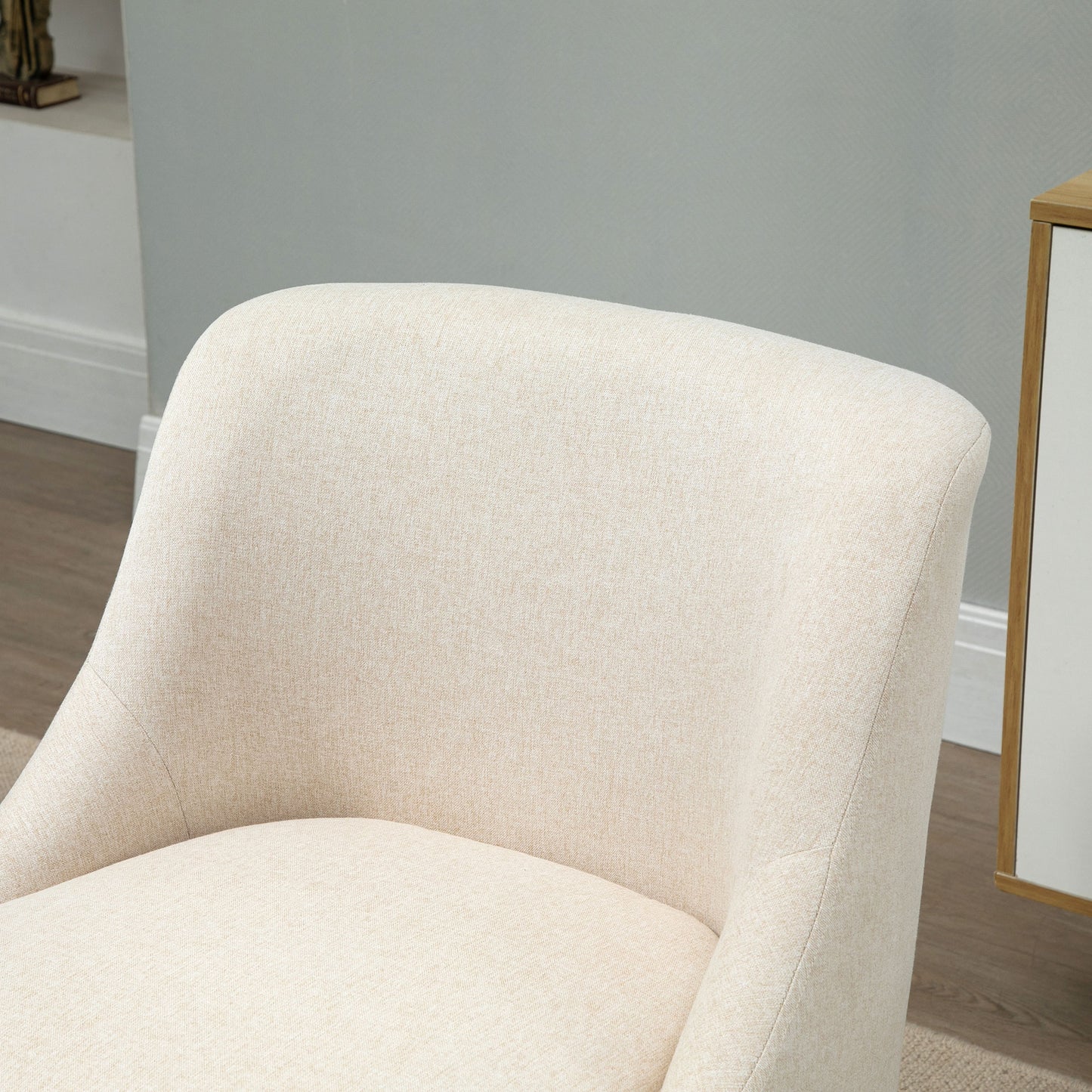 HOMCOM Sessel Loungesessel mit Leinenoptik, Armlehne, Gepolstert Relaxsessel mit Holzbeine, für Wohnzimmer, Schlafzimmer, Cremeweiß