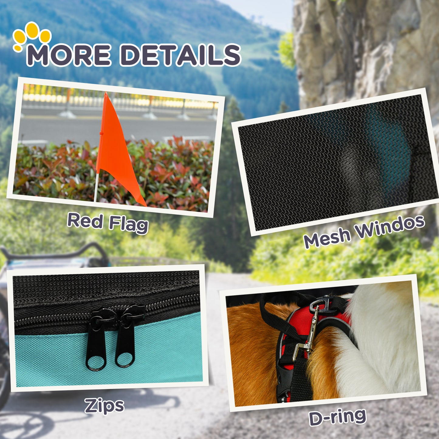 PawHut Haustieranhänger Hundeanhänger Fahrradanhänger bis 20kg klappbar Reflektor Regenschutz Stahl Grau + Grün 130 x 73 x 90cm