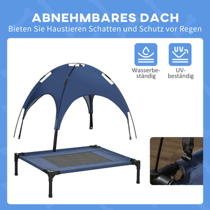 PawHut Haustierbett mit Baldachin, Hundebett, klappbar, wetterbeständig, Blau