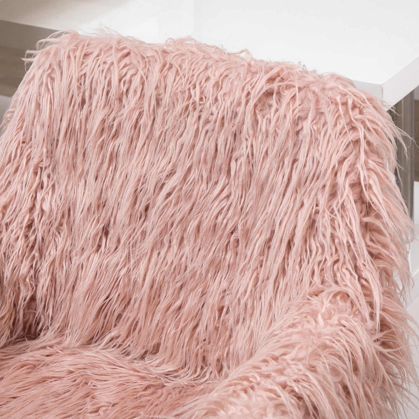 Vinsetto Chefsessel Drehstuhl Computerstuhl Schminkstuhl mit Kunstfell Sitzhöhenverstellung für Mädchen Kunstpelz Schaumstoff Rosa+Silber 57 x 60 x 75-85 cm