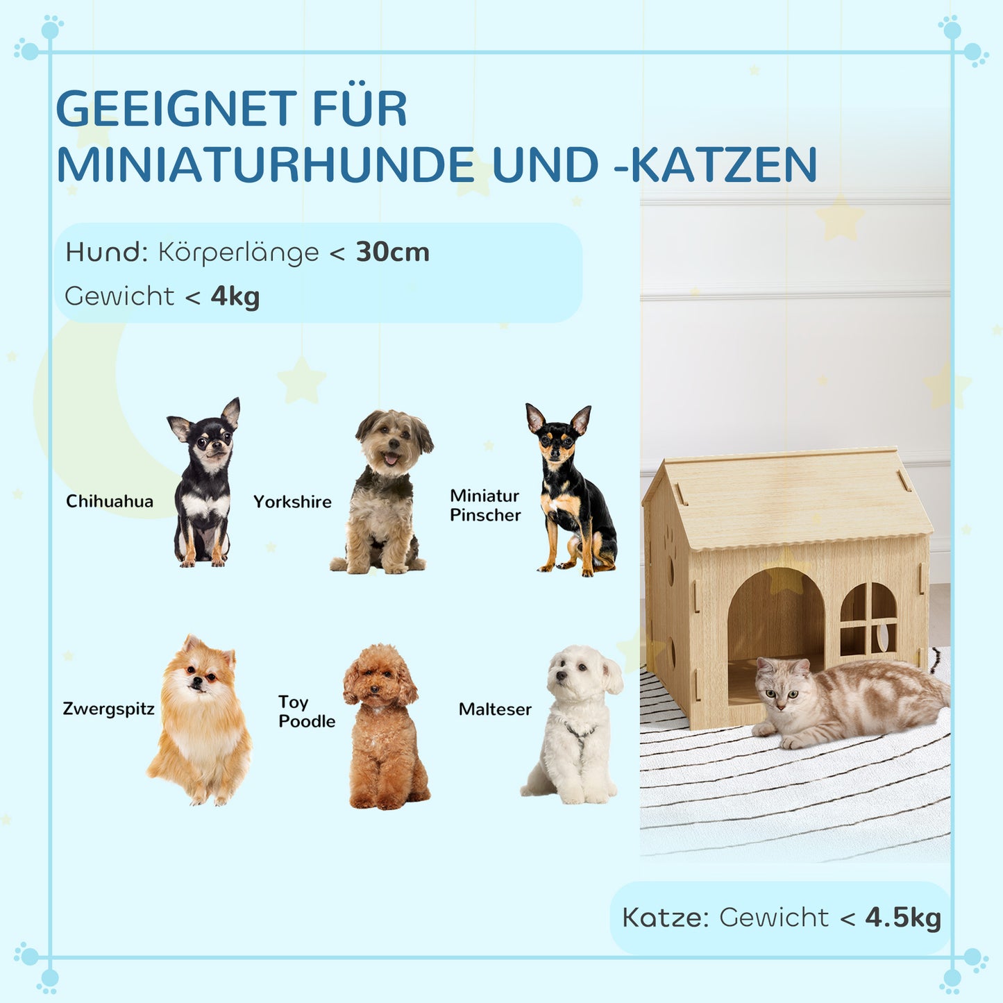 PawHut Hundehütte/Katzenhaus für Indoor, intedliches Design, 50 x 41 x 51 cm