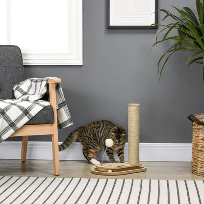 HOMCOM Kratzbaum für Kitten inkl. Spielzeug, Kugelbahn, Kugel mit Feder, 35 cm x 23 cm x 40 cm, Natur