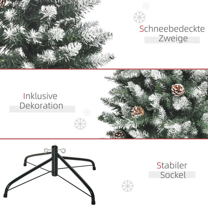 HOMCOM Künstlicher Weihnachtsbaum, 630 Zweige, 37 Zapfen, verschneite Spitzen, feuerfest, 150 cm