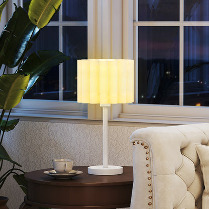 HOMCOM Tischlampe im Retro-Stil, Nachttischlampe, Kunststoff-Schirm, Knopfschalter, Weiß