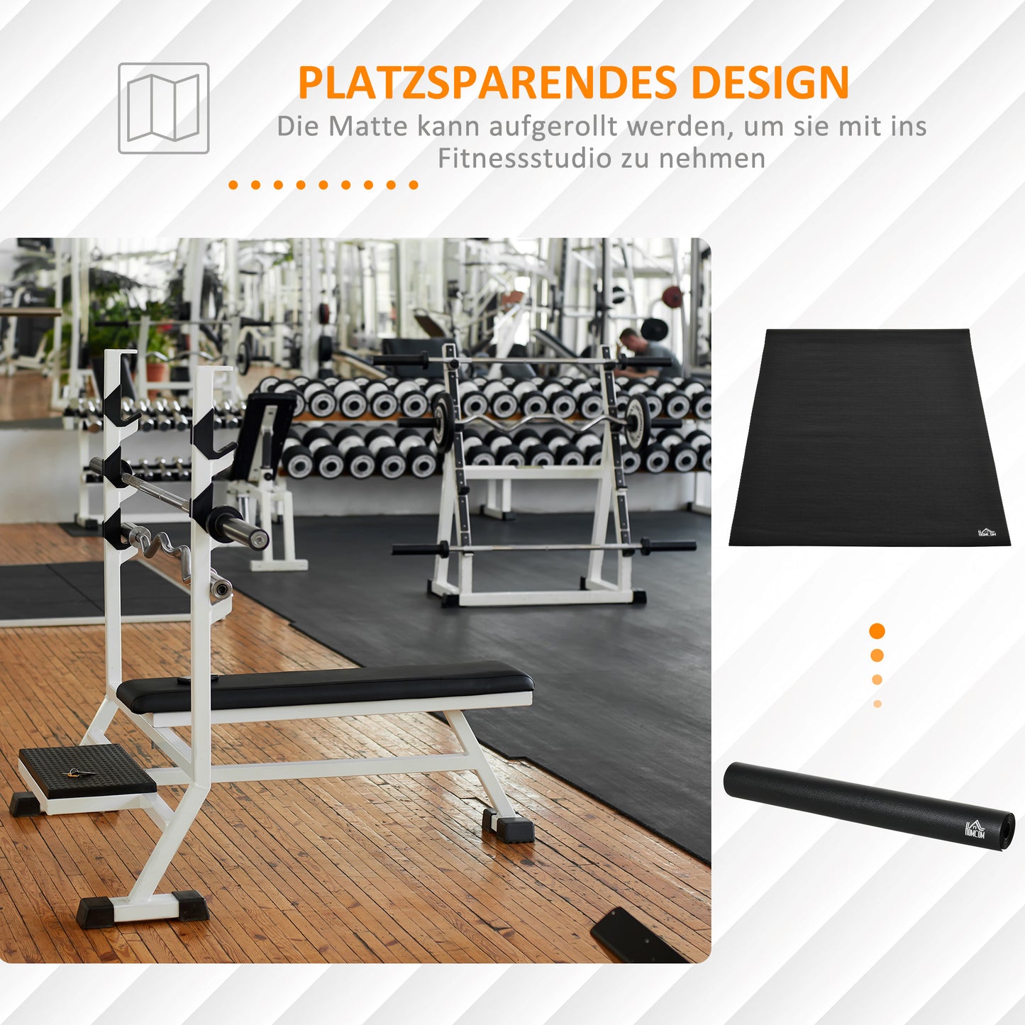 HOMCOM Bodenschutzmatte für Fitnessgeräte rutschfest Fitnessmatte 6 mm Dicke Unterlegmatte Sportmatte Multifunktionsmatte für Yoga Laufband Heimtrainer Yogamatte Bodenmatte 180x90 cm Schwarz