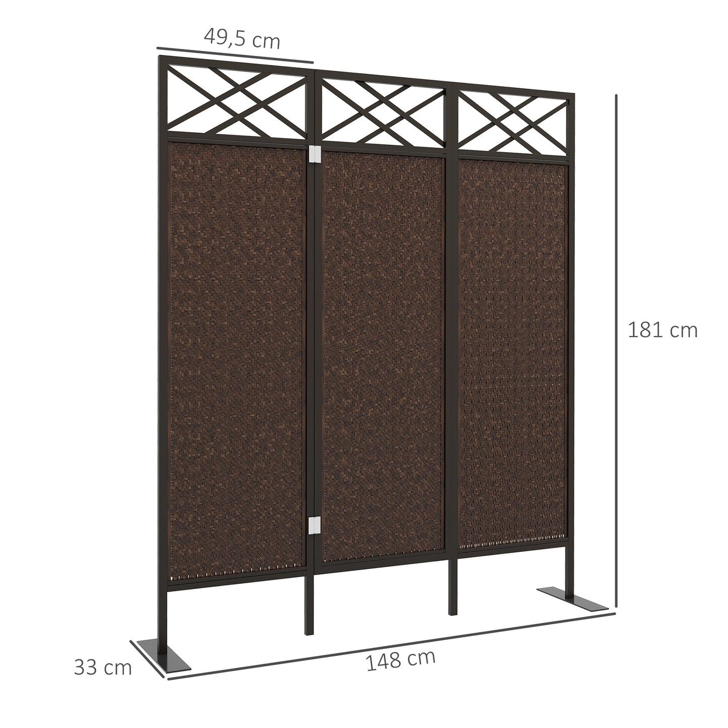 Outsunny Raumteiler Paravant, Vintage-Design, 3-teilig, 148 cm x 33 cm x 181 cm, Braun + Schwarz
