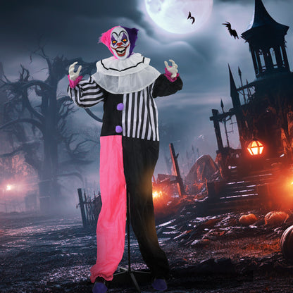 HOMCOM Grusel-Clown Halloween-Dekoration, beweglich, Lach-Funktion, Pink+Lila