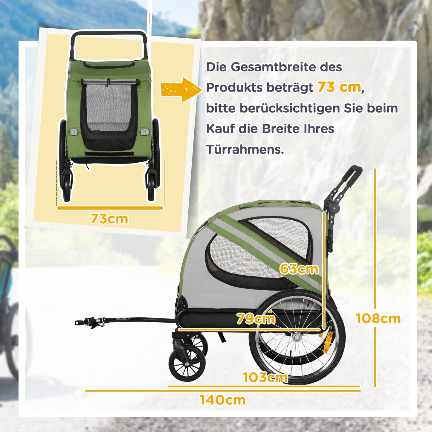 PawHut 2-in-1 Hundebuggy, Hundefahrradanhänger, klappbar, vattenfest, för Hunde bis 20 kg, Grün