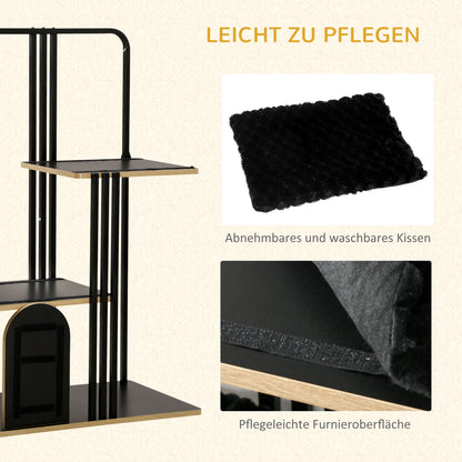 PawHut Kratzbaum, Industrial Design, 2 Plattformen, 2 Liegekissen, Kratzwand, Stahlrahmen, schwarz, 85 x 48 x 128 cm