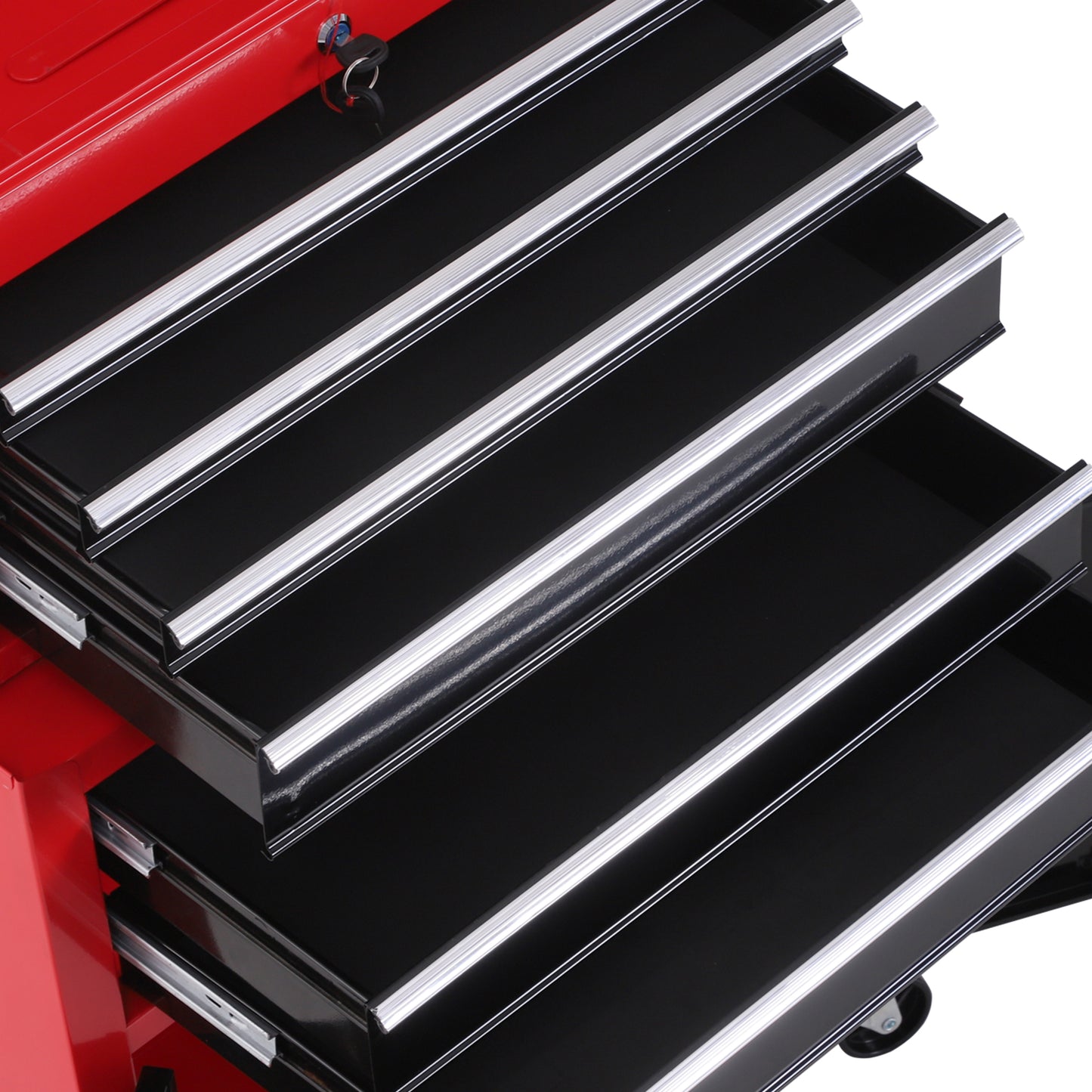 HOMCOM Werkzeugschrank mit Werkzeugkiste, rollbar, 6 Schubladen, Metall, Rot