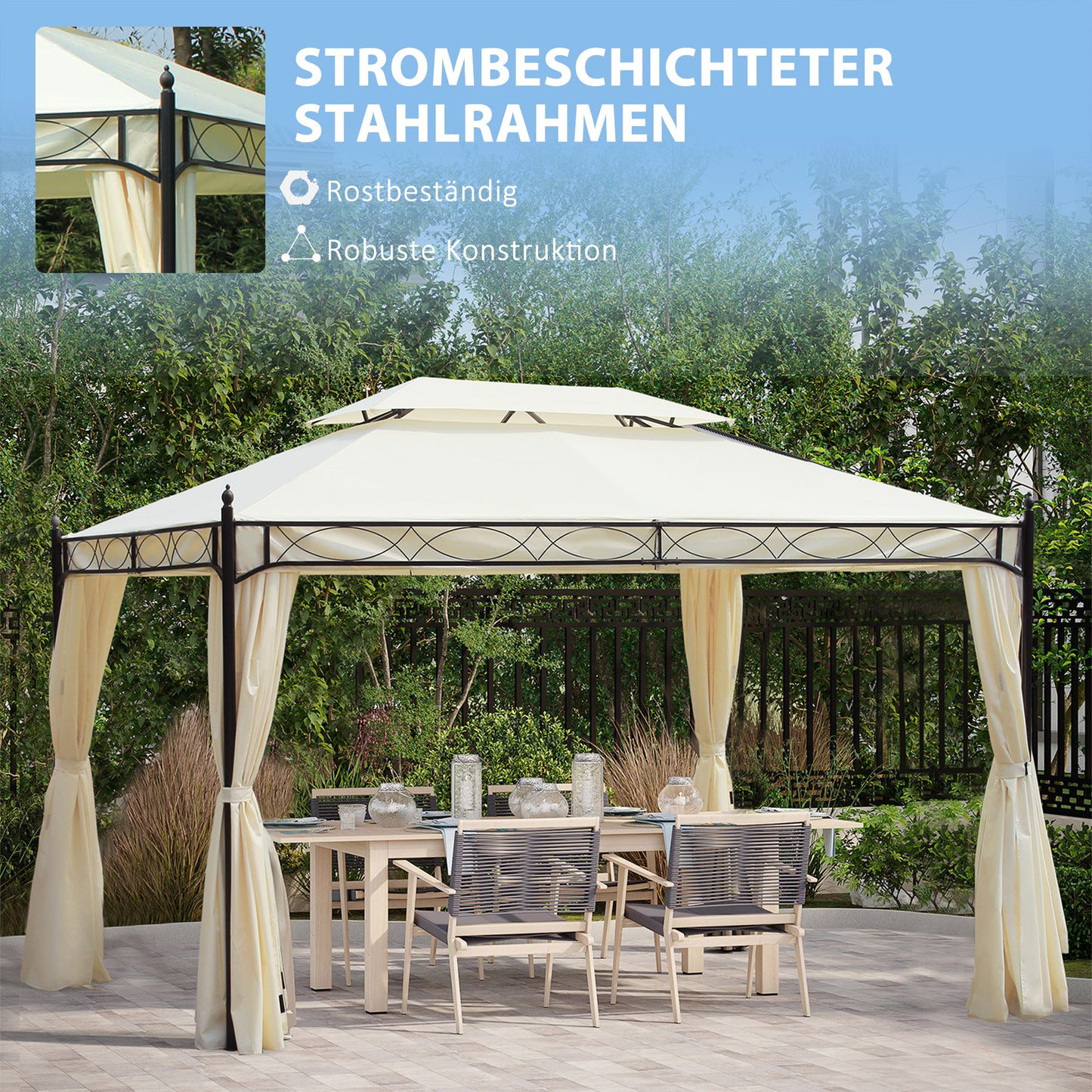 Outsunny Luxus Pavillon Gartenpavillon Partyzelt Festzelt Gartenzelt Pagode 3x4 m Creme