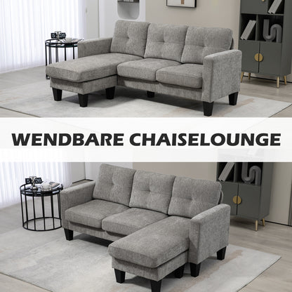 HOMCOM Ecksofa, Eck-Couch mit umkehrbarer Chaiselongue, Sofa in L-Form, Bezug in Leinenoptik, 186 x 130 x 84 cm, Braun