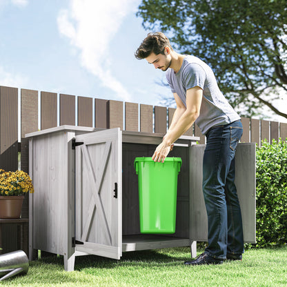Outsunny Gartenschrank, Holzschrank für Gartengeräte, Outdoor-Schrank für Terrasse, mit Doppeltüren, Scheunendesign, Hellgrau