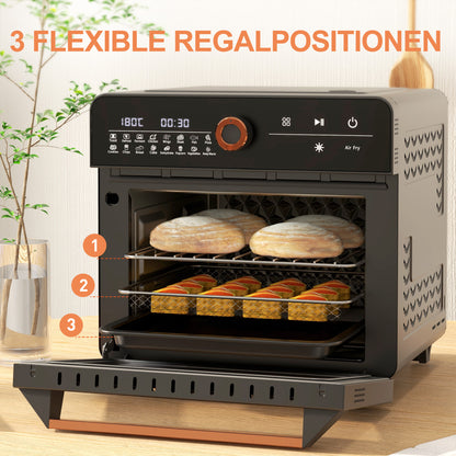 HOMCOM Minibackofen 20L, Mini Ofen, 40-220°C, 17 Modi, Timer, 36x37x34,5cm, Schwarz