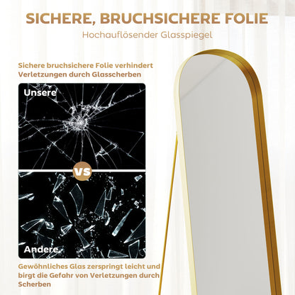 HOMCOM Ganzkörperspiegel mit Metallrahmen, 160 x 50 cm, goldfarbener Rahmen, für Wohnzimmer, Schlafzimmer