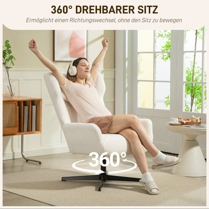 HOMCOM Akzentstuhl, Polstersessel mit Fleece-Bezug, Drehfuß, Metallrahmen, Cremeweiß