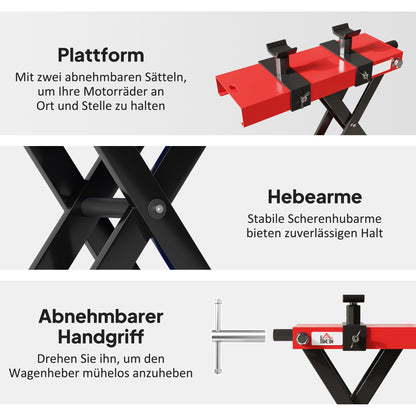 HOMCOM Motorradheber 500 kg Belastbar Motorradhebebühne 95-400 mm Höhenverstellbar 45 x 15 x 9,5-40 cm Rot
