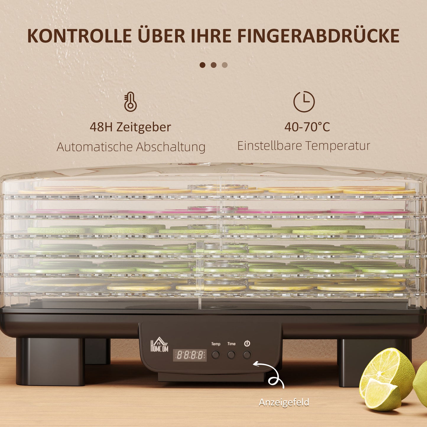 HOMCOM Dörrautomat, 6 Ebenen, Heißluftzirkulation, 40-70℃, 43 x 29,5 x 28 cm, Schwarz