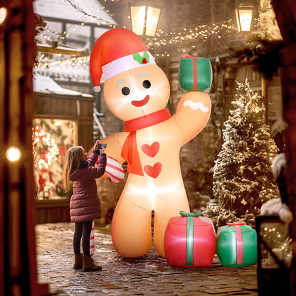 Outsunny Lebkuchenmann mit Zuckerstange, 2,45 m groß, aufblasbar, weiße LED-Beleuchtung, 170 x 100 x 245 cm