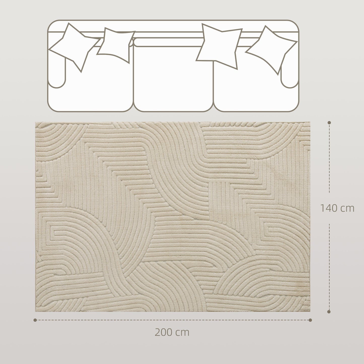 HOMCOM Maschinengewebter Teppich, 15 mm hoch, vielseitig einsetzbar, rutschfest, Cremeweiß